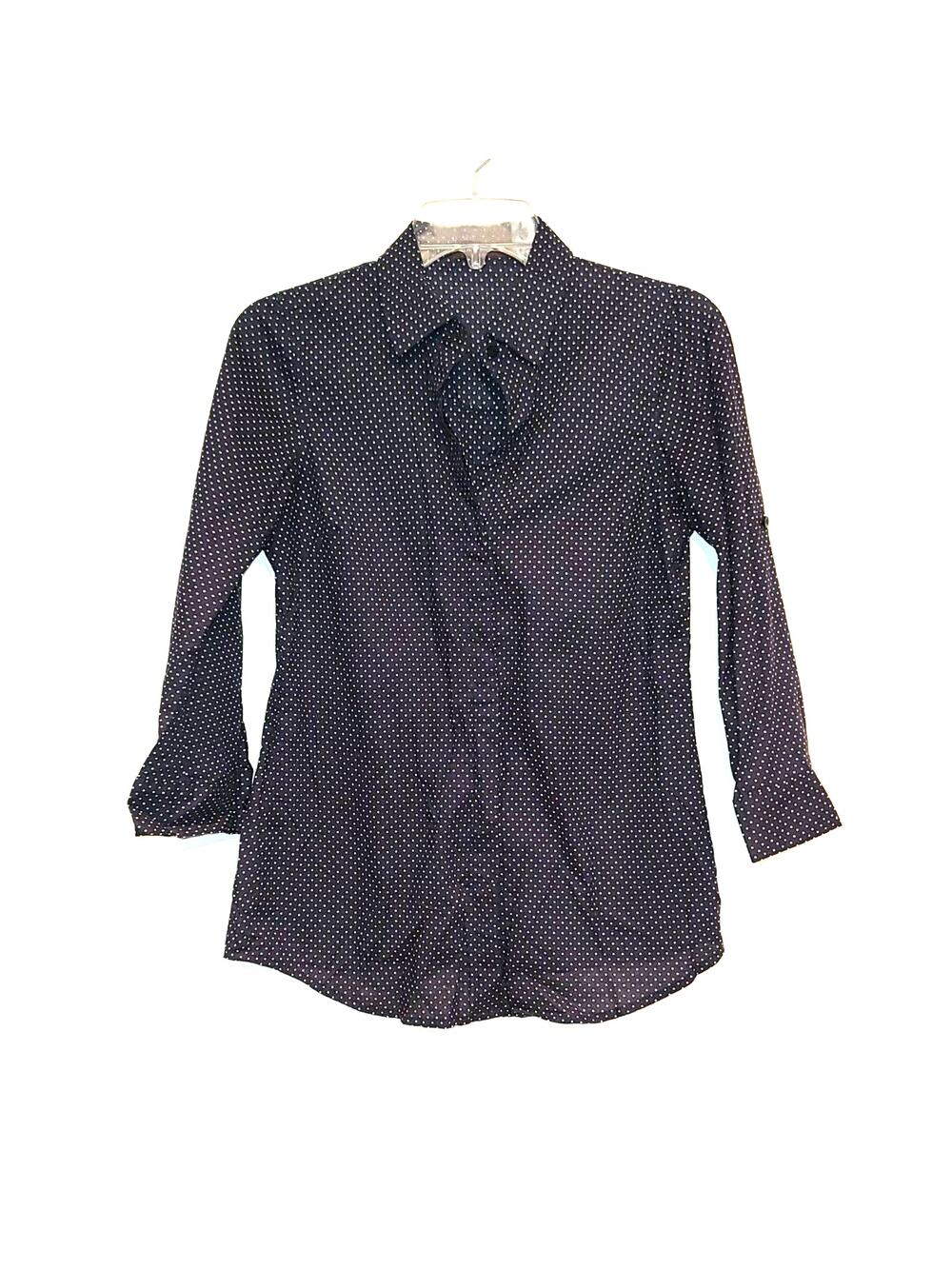 Limited navy blue white polka-dot long sleeve popover dress shirt - xs